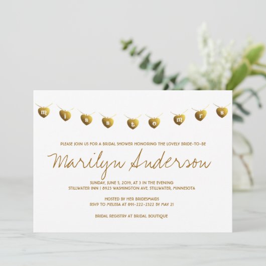 Miss to Mrs. Modern Gold Vrijgezellenfeest Kaart (Staand voorkant)