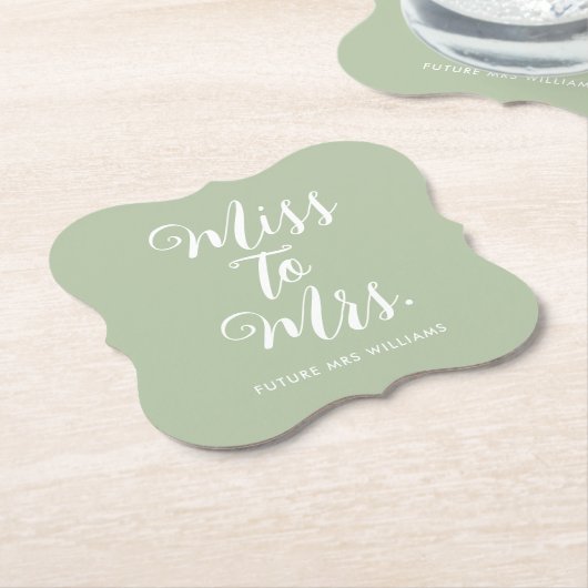 Miss to Mrs Modern Simple Vrijgezellenfeest Sage G Kartonnen Onderzetters (Gekanteld)