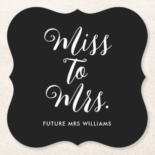 Miss to Mrs Moderne Bruiloftsfeest Kartonnen Onderzetters