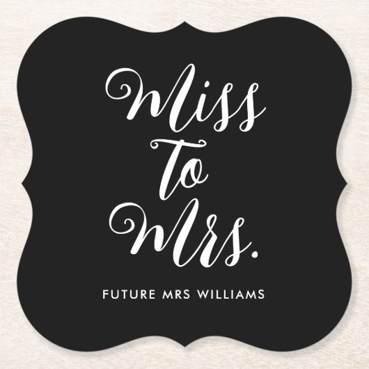 Miss to Mrs Moderne Bruiloftsfeest Kartonnen Onderzetters (Voorkant)
