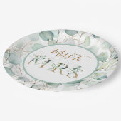 Miss to Mrs Paper Borden Eucalyptus Vrijgezellenfe Papieren Bordje (Gekanteld)