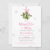 Miss to Mrs Pink Christmas Vrijgezellenfeest Invit Kaart (Voorkant)
