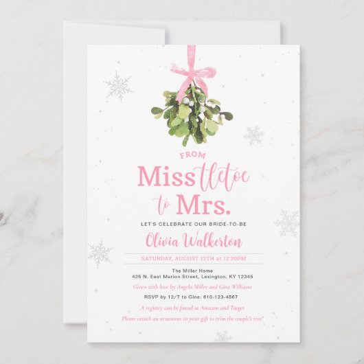 Miss to Mrs Pink Christmas Vrijgezellenfeest Invit Kaart (Voorkant)