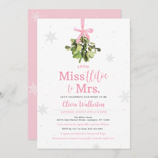 Miss to Mrs Pink Christmas Vrijgezellenfeest Invit Kaart (Voorkant / Achterkant)