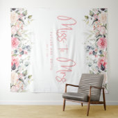 Miss to Mrs Pink Floral Vrijgezellenfeest Achtergr Wandkleed (In Situ (horizontaal))