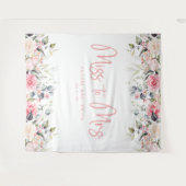 Miss to Mrs Pink Floral Vrijgezellenfeest Achtergr Wandkleed (Voorkant (horizontaal))