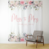Miss to Mrs Pink Floral Vrijgezellenfeest Achtergr Wandkleed (In situ)