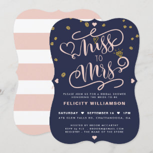 Miss to Mrs Pink Gold & Navy Stripe Vrijgezellenfe Kaart