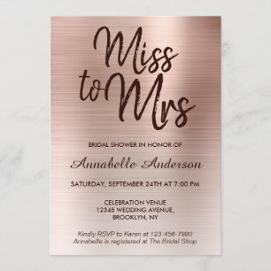 Miss to Mrs Pink Rose Gold Metal Vrijgezellenfeest Kaart