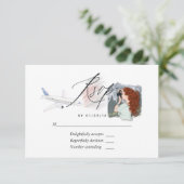 Miss To Mrs Reis Bruiloft RSVP Kaart (Staand voorkant)