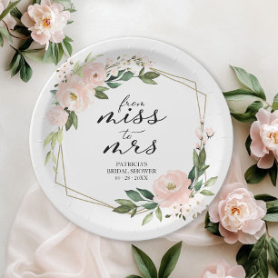 Miss to Mrs Roze Blush Geometrische Bruiloftsdouch Papieren Bordje