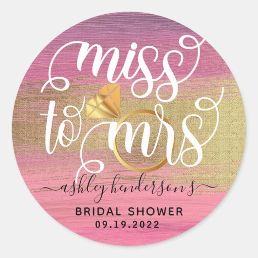 Miss To Mrs Roze en Gouden Bruidsfeest Ronde Sticker (Voorkant)
