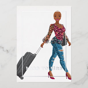 Miss to Mrs Travel Bachelorette Denim Broek Folie Uitnodiging