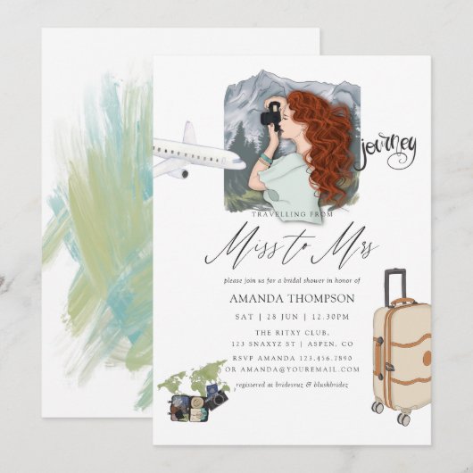 Miss to Mrs Travel Bridal Shower Uitnodiging (Voorkant / Achterkant)