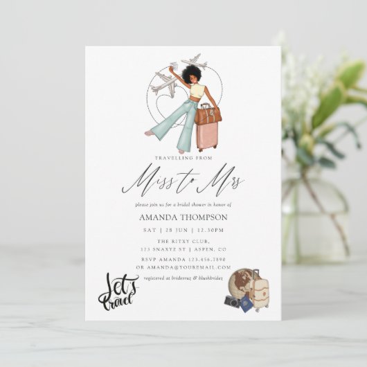 Miss to Mrs Travel Bridal Shower Uitnodiging (Staand voorkant)