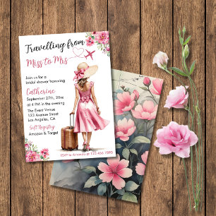 Miss to Mrs Travel Pink Bow Dress Vrijgezellenfees Kaart