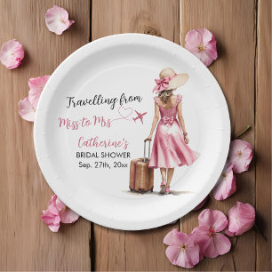 Miss to Mrs Travel Pink Bow Dress Vrijgezellenfees Papieren Bordje