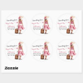 Miss to Mrs Travel Pink Bow Dress Vrijgezellenfees Ronde Sticker (Vel)
