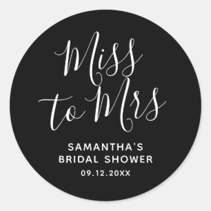 Miss to Mrs Vrijgezellenfeest Black Simple Minimal Ronde Sticker