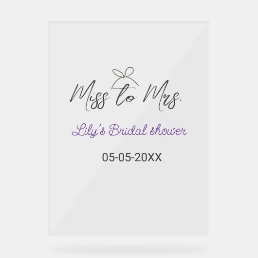 Miss to Mrs vrijgezellenfeest naam toevoegen datum Acryl Bord (Voorkant)