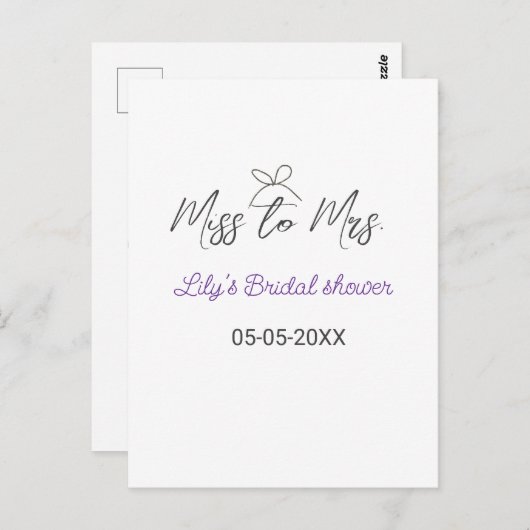 Miss to Mrs vrijgezellenfeest naam toevoegen datum Briefkaart (Voorkant / Achterkant)