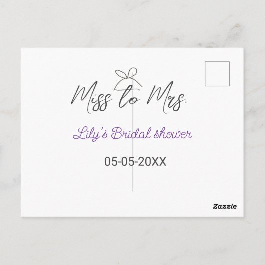 Miss to Mrs vrijgezellenfeest naam toevoegen datum Briefkaart (Achterkant)