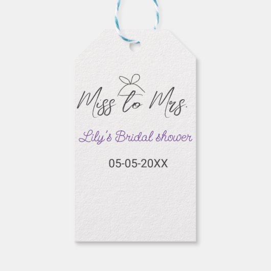 Miss to Mrs vrijgezellenfeest naam toevoegen datum Cadeaulabel (Achterkant)