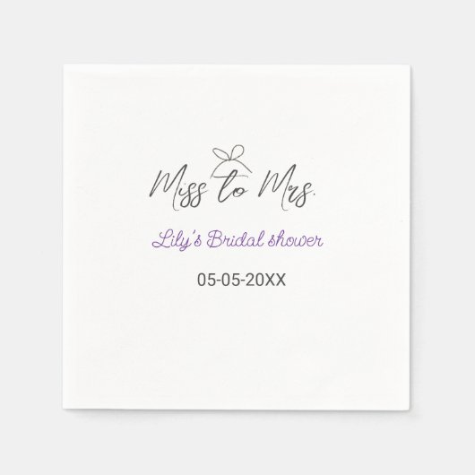 Miss to Mrs vrijgezellenfeest naam toevoegen datum Servet (Voorkant)