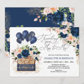 Miss to Mrs. Vrijgezellenfeest Navy Blush Flowers Kaart (Voorkant / Achterkant)