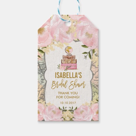 Miss to Mrs. Vrijgezellenfeest Pink Floral Travel  Cadeaulabel (Voorkant)