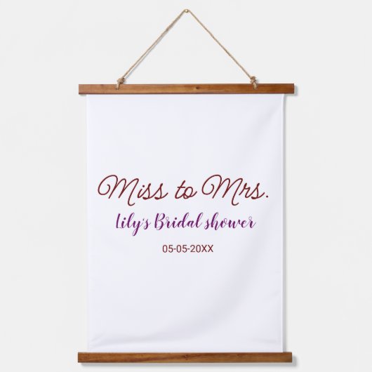 Miss to Mrs vrijgezellenfeest Voeg naam toe datum  Hangend Wandkleed (Voorkant)