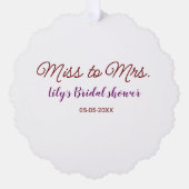 Miss to Mrs vrijgezellenfeest Voeg naam toe datum Ornament Kaart (Voorkant)