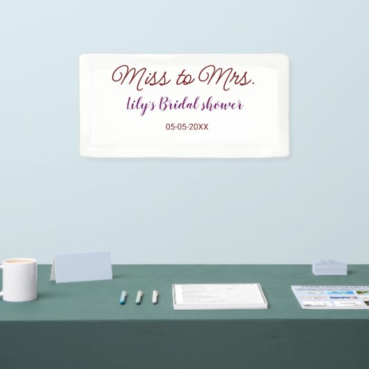 Miss to Mrs vrijgezellenfeest Voeg naam toe datum Spandoek (Beurs)