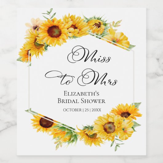 Miss To Mrs | Zonnebloem Herfst Bruidsfeest Wijn Etiket (Enkel label)