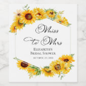 Miss To Mrs | Zonnebloem Herfst Bruiloftsfeest Wijn Etiket (Enkel label)