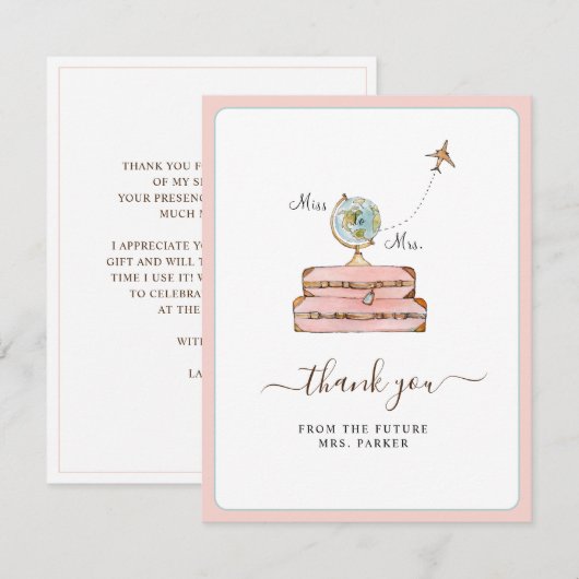 Miss tot Mrs. Bruidsmeisje feest plat  Bedankkaart (Voorkant / Achterkant)