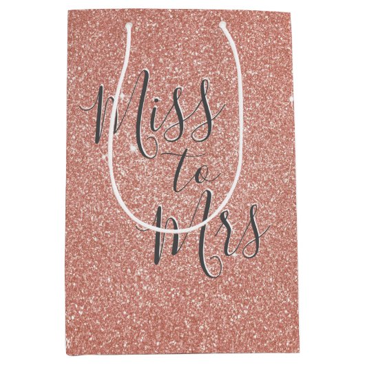 Miss tot Mrs Bruiloft Feestje Roze Goud Glans Medium Cadeauzakje (Voorkant)