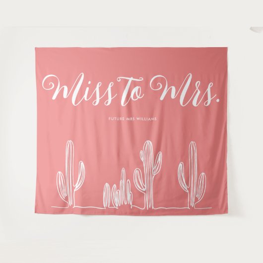 Miss tot Mrs Modern Boho Cactus Rode Hen Party Wandkleed (Voorkant (horizontaal))