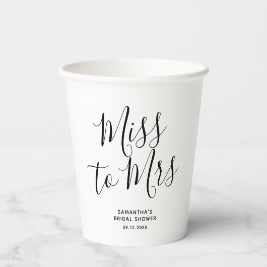 Miss tot Mrs Modern Chic Bruidsfeest Papieren Bekers (Achterkant)