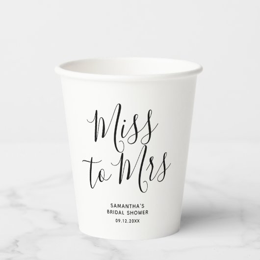 Miss tot Mrs Modern Chic Bruidsfeest Papieren Bekers (Voorkant)