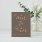 Miss tot Mrs moderne bruiloftsdouche RSVP Kaartje (Staand voorkant)