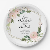 Miss tot Mrs Roze Blush Geometrische Bruidsdouche Papieren Bordje (Voorkant)
