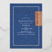 Miss Travel Bachelorette Denim Jeans Folie Uitnodiging (Achterkant)