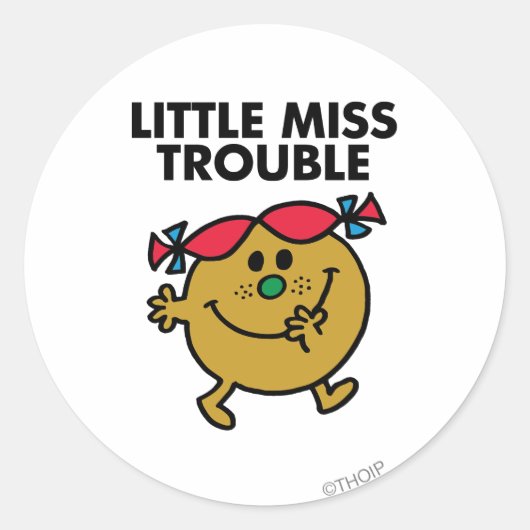 Miss Trouble | Zwarte briefing Ronde Sticker (Voorkant)