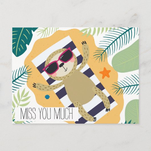 Miss U Sloth Vacation Beach Pool Briefkaart (Voorkant)
