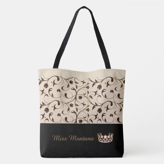 Miss USA Gold Crown Canvas tas Beige & Brown Scrol (Achterkant)