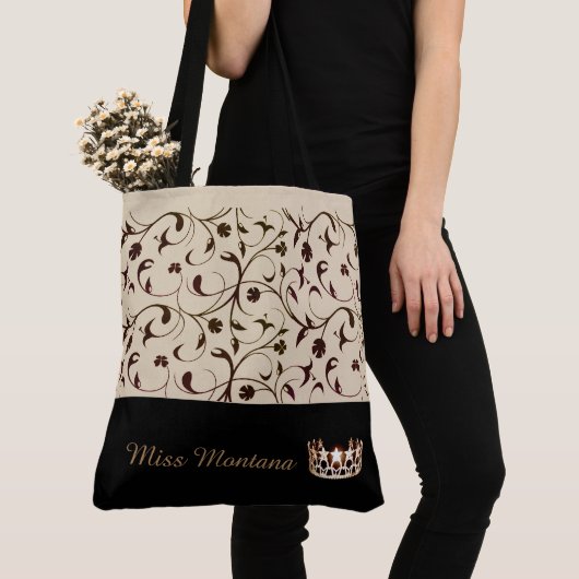 Miss USA Gold Crown Canvas tas Beige & Brown Scrol (Dichtbij)
