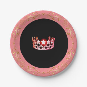 Miss USA Pink-Coral Crown 7" Papieren Borden Bordje