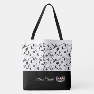 Miss USA Silver Crown Canvas tas-BLK Scroll Tote Bag