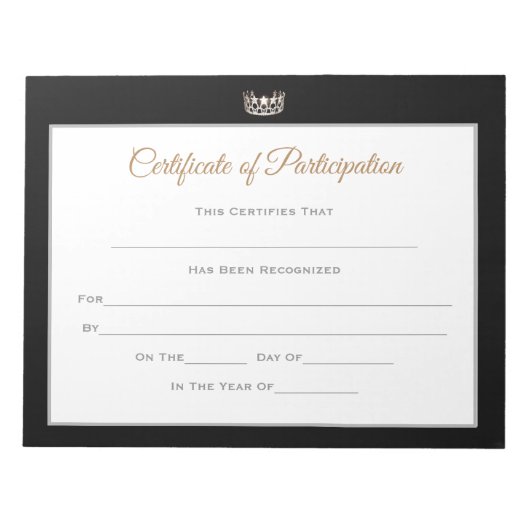 Miss USA stijl Pageant Certificaten-Deelname Notitieblok (Voorkant)